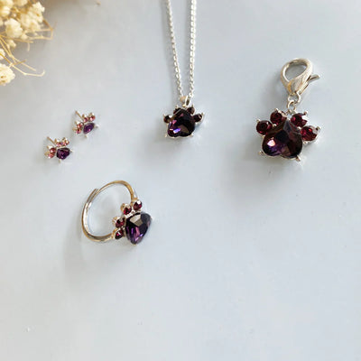 Paw Print Birthstone Jewelry Set