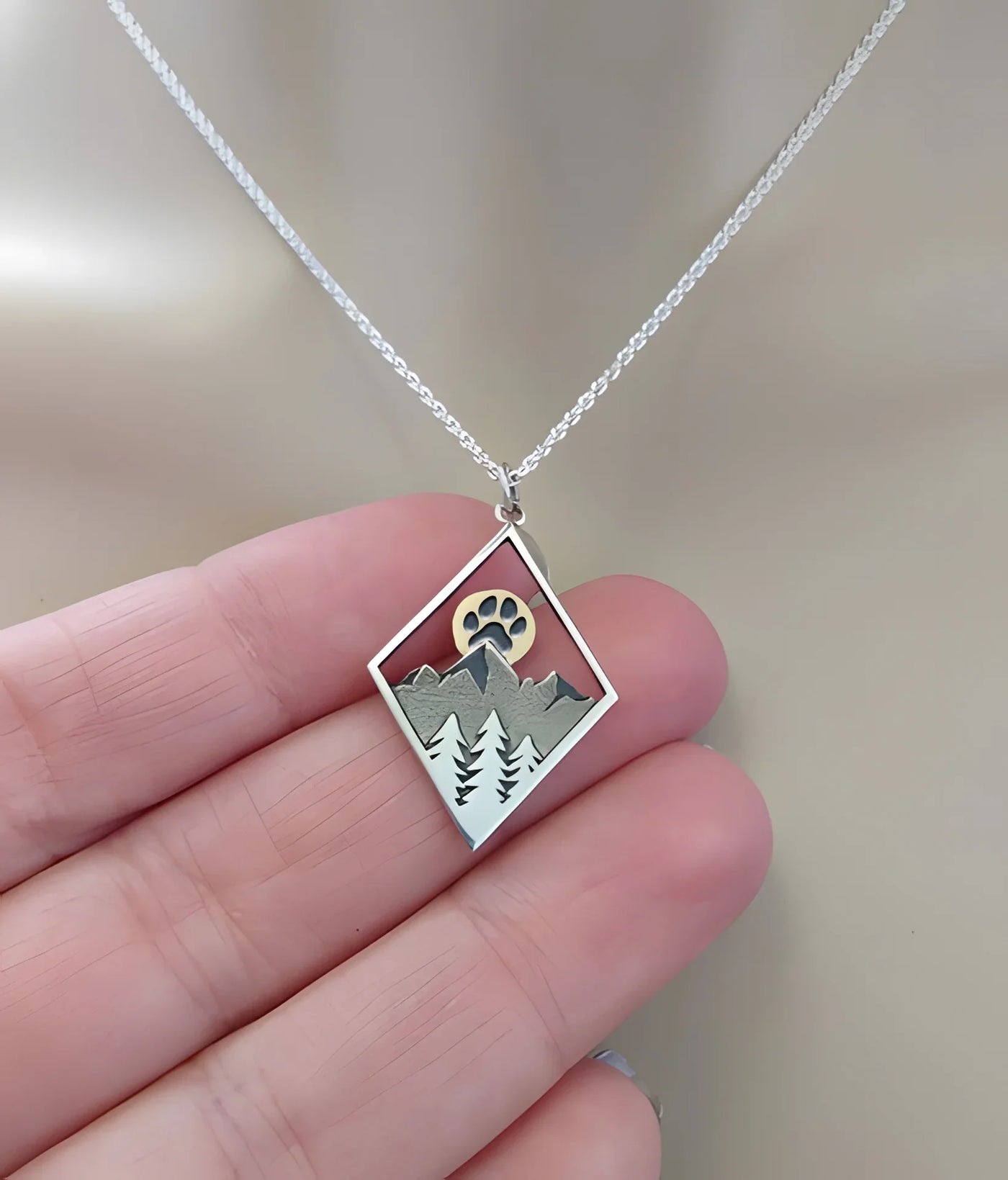 Paw Sunset Mountain Necklace