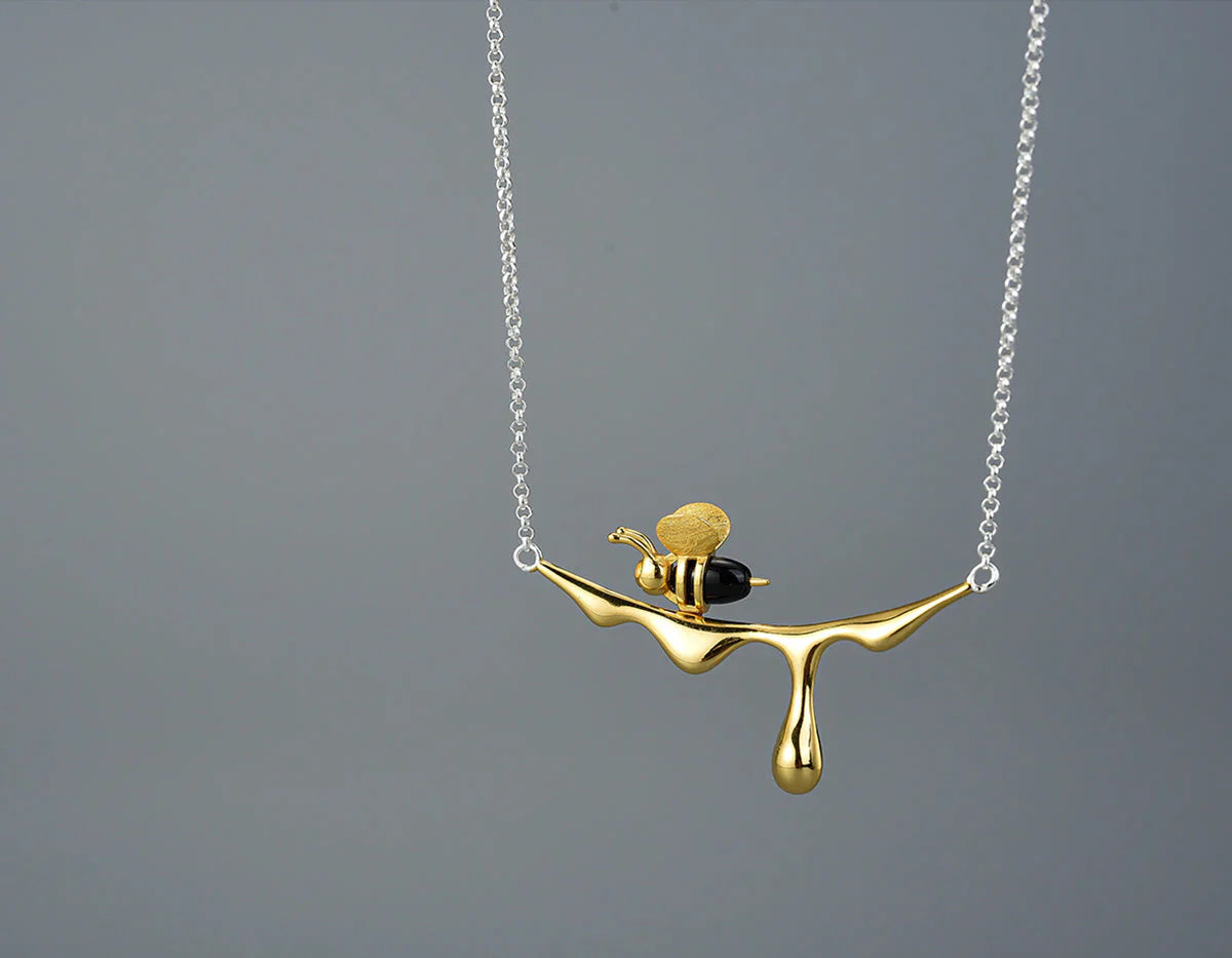 Gold & Silver Bee and Honey Necklcae