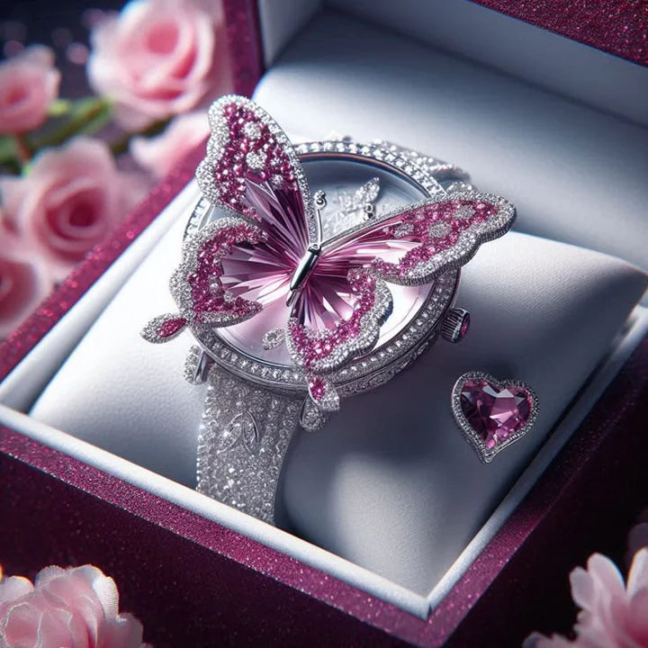 Exotic Pink Butterfly Silver Ring