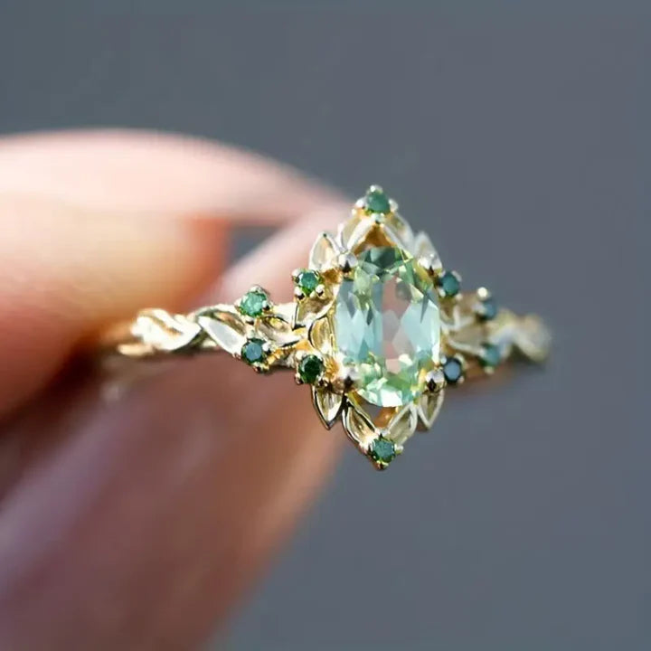 Exotic Green Crystalline Gold Ring