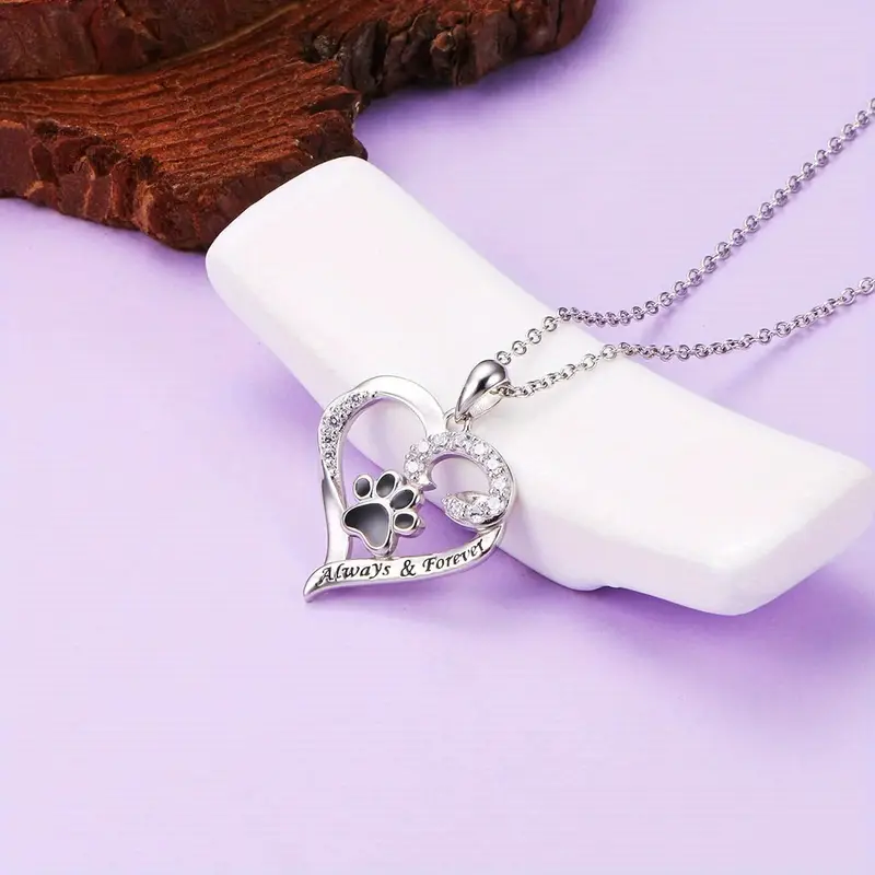 Sparkling Black Paw Heart Necklace