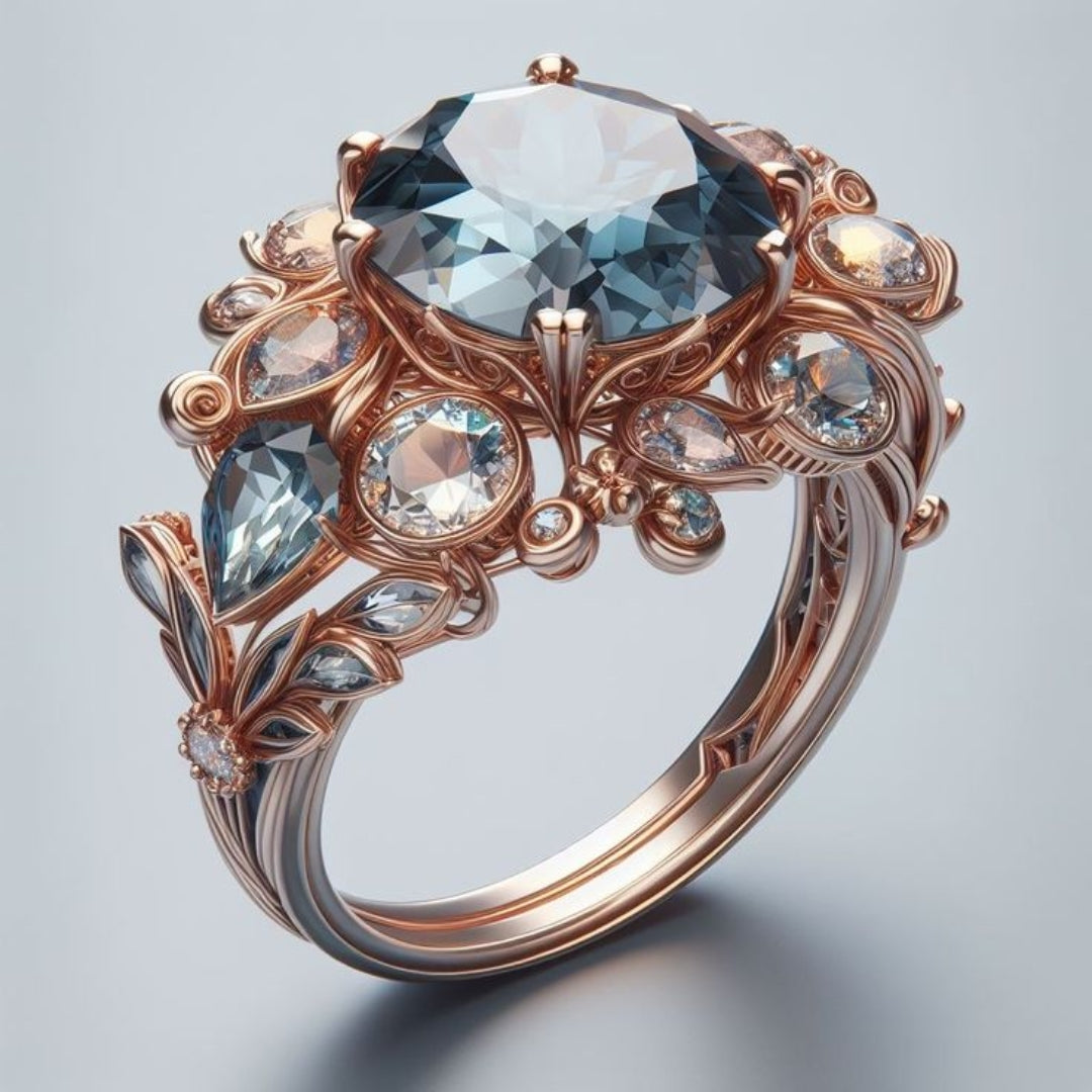 Exotic Blue Rose Crystal Ring